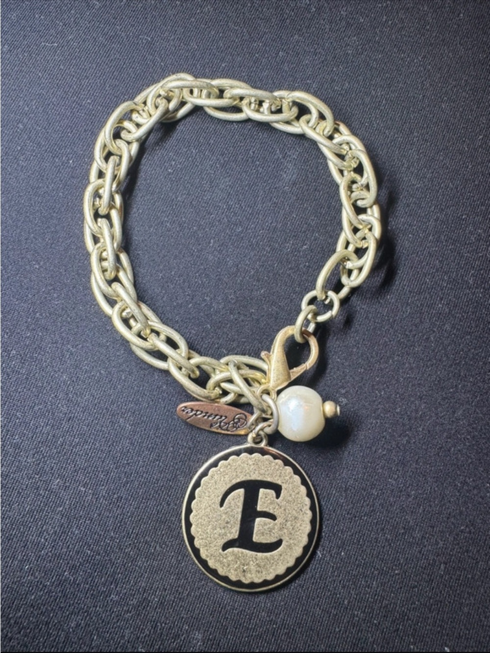 Plunder Gold-Tone Initial E Charm Bracelet with Pearl Accent